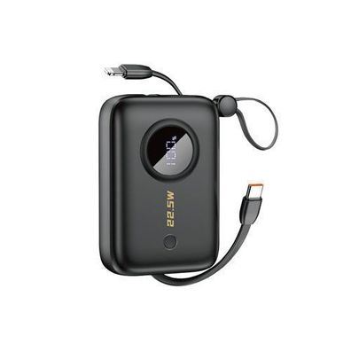 Powerbank 10000mAh mit USB-C-/Lightning-Kabeln, schwarz