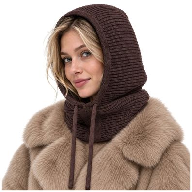 Kapuzenschal Glimz 3-in-1 Damen Balaclava Rippstrick 30 % Wolle braun