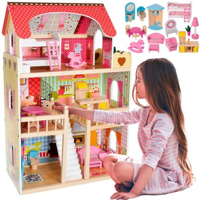 Puppenhaus aus Holz Kruzzel Villa D11252 90 cm 3 Etagen mit LED-Licht und Möbeln
