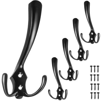 Garderobenhaken 5er Set dreifach Wandhaken Zinklegierung mattschwarz 13,8 cm