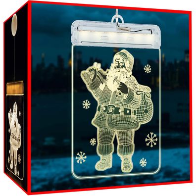 LED Fensterbild 3D Weihnachtsmann Malatec batteriebetrieben Saugnapf 17 x 11,5 cm