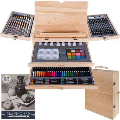 Malset im Koffer Maaleo 19179 83-teilig Holzkoffer mit Staffelei und 2 Schubladen