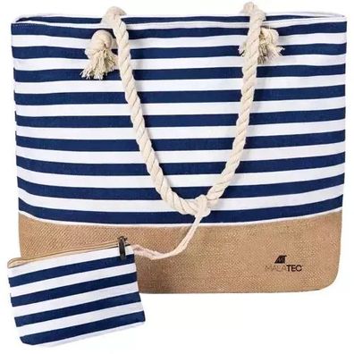 Strandtasche Malatec 21157 Navy Streifen 22 Liter mit Jute-Boden und Minitasche