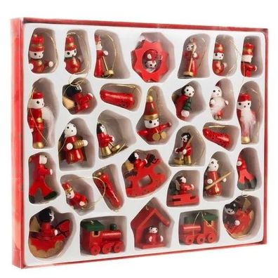 Holzanhänger Ruhhy Weihnachtsbaumschmuck 30 Stück rot Holzfiguren 2,5-4 cm