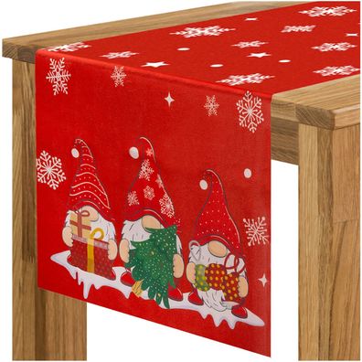 Weihnachts-Tischläufer Ruhhy 22482 Polyester 180x40 cm rot mit Zwergen