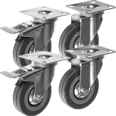 Lenkrollen Set 4 Stück Malatec 22537 Gummi 75 mm bis 220 kg mit 2 Bremsen