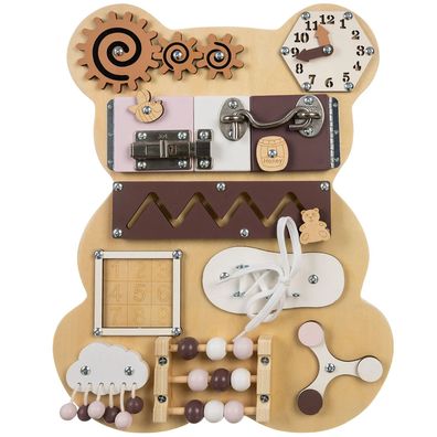Motorikbrett Busy Board Kruzzel 22584 Teddybär Holz 10 Elemente ab 3 Jahre
