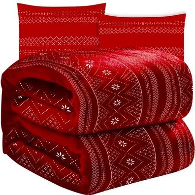 Kuscheldecke Ruhhy 160x200 cm mit 2 Kissenbezügen 40x40 cm rot Wintermotiv