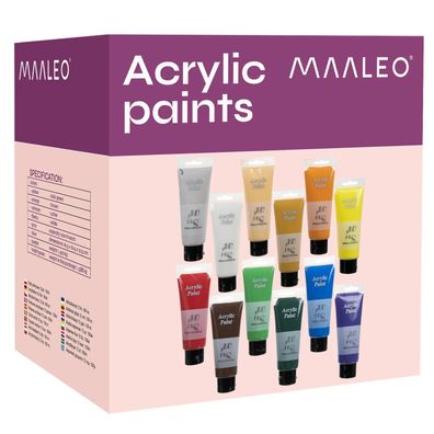 Acrylfarben Set Maaleo 20424 12 Farben je 100 ml wasserfest nach Trocknen