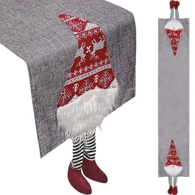 Tischläufer Weihnachten Ruhhy 22501 180x33 cm Polyester grau mit Wichteln