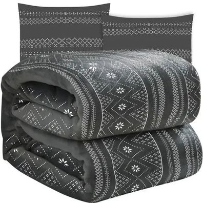 Kuscheldecke Ruhhy 160x200 cm mit 2 Kissenbezuegen 40x40 cm grau Norwegermuster