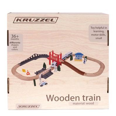 Holzeisenbahn Kruzzel 22646, 37 Teile, 3,2 m Schienen, Zug mit Batterieantrieb