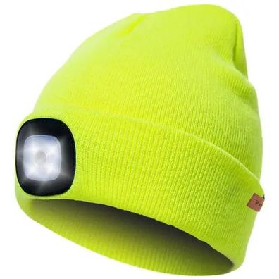 Wintermütze mit LED Taschenlampe Trizand 22664 USB aufladbar neongelb Unisex