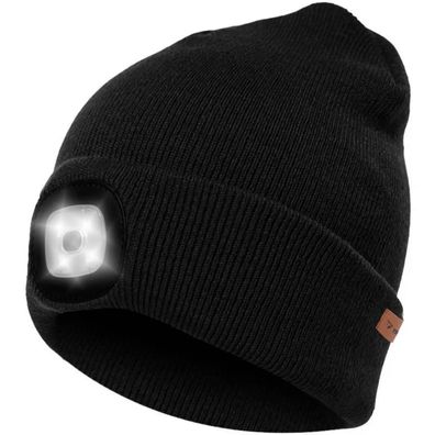 Wintermütze mit LED Taschenlampe Trizand 22663 schwarz Beanie USB aufladbar