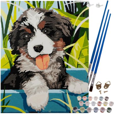 Malen nach Zahlen Set MAALEO Hund 40x30 cm Leinwand auf Holzrahmen ab 8 Jahren