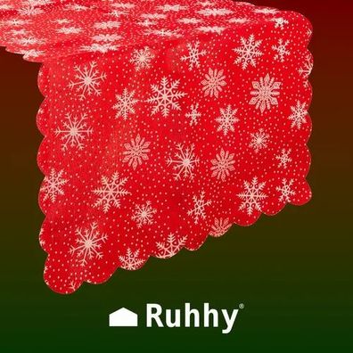 Tischläufer Ruhhy 22786 Weihnachten 185x35 cm Polyester rot mit Schneeflocken