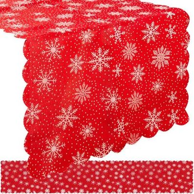 Weihnachtstischläufer Ruhhy 220x35 cm rot mit weißen Schneeflocken Polyester