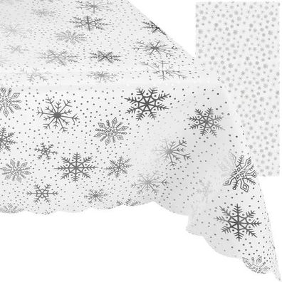 Weihnachtstischdecke Ruhhy 260x140 cm Polyester weiß mit Schneeflocken