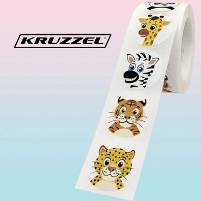 Motivationsaufkleber Kruzzel 22947 Rolle mit 500 Stück Tiermotive 2,5 cm