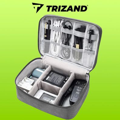 Kabel-Organizer Trizand 23172 Tasche grau wasserdicht 9 Fächer mit Tragegriff