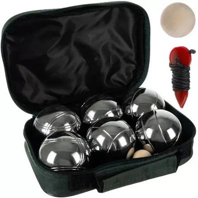 Boule Kugeln Set Kruzzel 6 Kugeln Chrom 7,3 cm mit Nylon Tragetasche