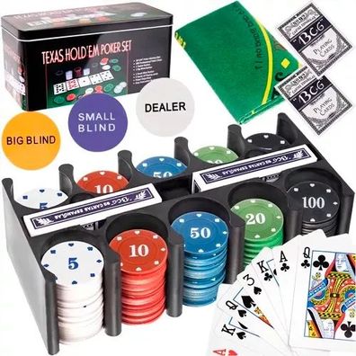 Pokerset Malatec TEXAS mit 200 Chips, Spielmatte 92 x 58 cm und Metallbox