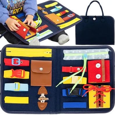 Manipulationsbrett Kruzzel Busy Board Filz 14 Elemente faltbar zur Tasche 28x33 cm