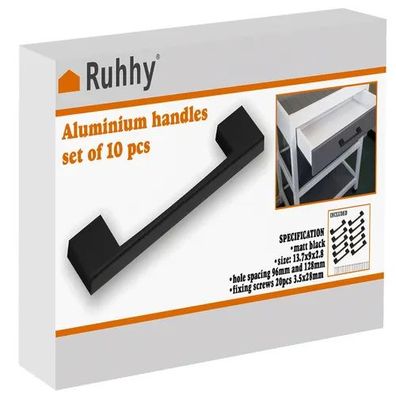Möbelgriff 10er Set Ruhhy 24190 Aluminium mattschwarz Lochabstand 96 mm