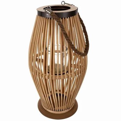 Laterne Gardlov 24282 Bambus Rattan 40 cm mit Glaseinsatz und Hanfseilgriff