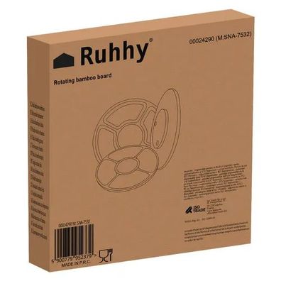 Servierbrett Ruhhy 24290 drehbar Bambus 33 cm mit 5 Fächern
