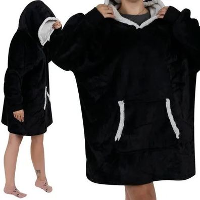 Kuscheldecke mit Ärmeln Ruhhy 24403 XXL Oversize Flanell schwarz mit Kapuze
