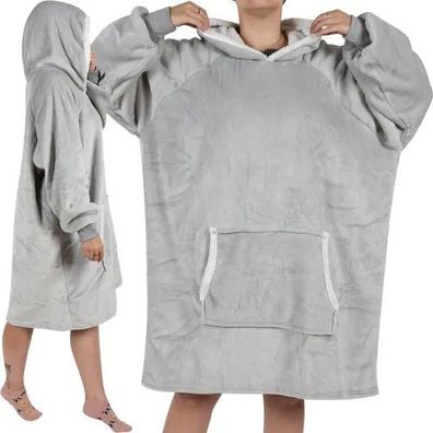 Hoodie-Decke Ruhhy 24402 XXL Oversize mit Kapuze Flanell grau