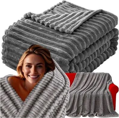 Kuscheldecke Ruhhy 160x200 cm Mikrofaser grau mit Satinband