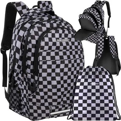 Schulrucksack Kruzzel 24530 Schachbrett 22 L Set mit Turnbeutel 45x28x17 cm