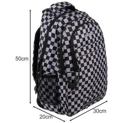 Rucksack Kruzzel 24531 im Set mit Schuhbeutel 30 L Schachbrettmuster schwarz