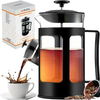 French Press Ruhhy 24565 Kaffeebereiter Teebereiter 1 Liter Glas Edelstahl schwarz