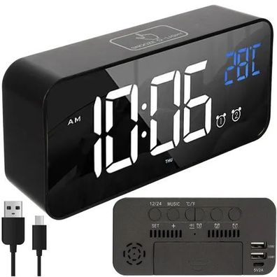 LED Wecker Izoxis 24736 digital mit Temperaturanzeige USB-C Akku 1800 mAh schwarz