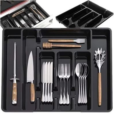 Besteckeinsatz Ruhhy 24748 ausziehbar, 5-7 Fächer, Kunststoff PP schwarz