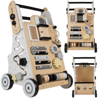 Lauflernwagen Holz Kruzzel 24761 mit Motorikbrett, Griffhöhe 55-62 cm