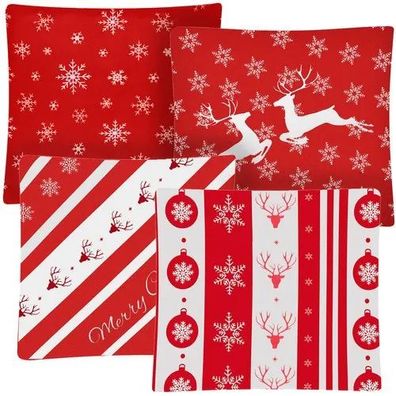 Kissenbezug Ruhhy 4er Set 45x45 cm Weihnachtsmotiv Plüsch Reißverschluss rot