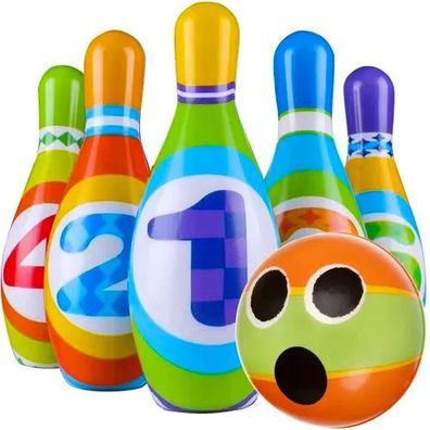 Bowling Set für Kinder Kruzzel 24900 mit 5 Kegeln und Ball aus PU Schaum ab 3 Jahren