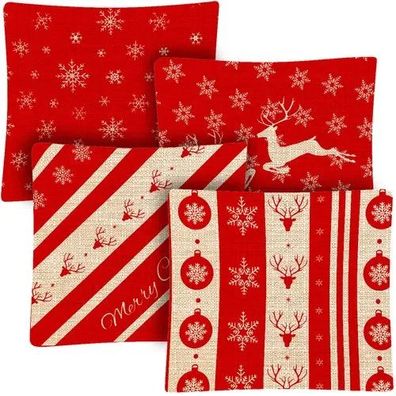 Kissenbezug 4er-Set Ruhhy 45x45 cm Weihnachtsmotiv rot Leinen mit Reißverschluss