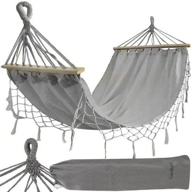 Hängematte Gardlov 25465 mit Spreizstab 200x150 cm bis 250 kg Baumwolle grau
