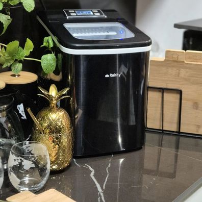 Eiswürfelmaschine Ruhhy 25565 mit 12 kg pro Tag, 2 Würfelgrößen, LCD und Timer