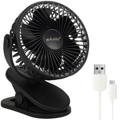 Tischventilator Ruhhy Clip Akku Ventilator 1200 mAh USB-C 360 Grad schwarz