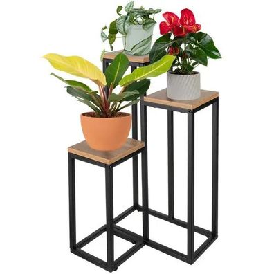 Blumenständer Ruhhy 25626 Metall 3 Ebenen 67 cm schwarz Holzoptik