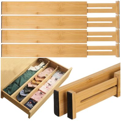 Schubladen-Organizer Ruhhy 25633 Bambus 4er Set ausziehbar 42 bis 56 cm