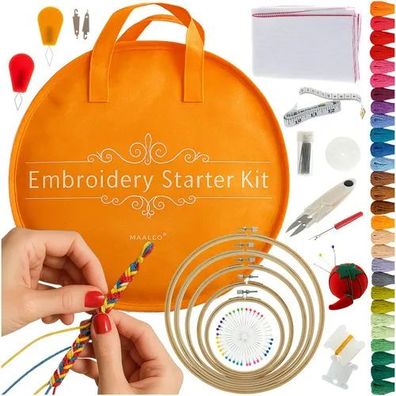 Stickset MAALEO 207 Teile mit 100 Farben Stickgarn und 5 Bambus-Stickrahmen