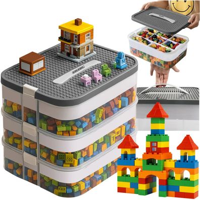 Aufbewahrungsbox Kruzzel 25757 für Bausteine 3 Ebenen 22 l Deckel mit Noppen
