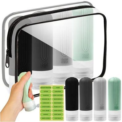 Kulturbeutel Trizand 25760 Reiseset mit 4 Silikonflaschen 90 ml transparent